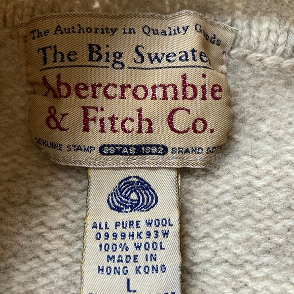 Vtg 90s Abercrombie & Fitch THE BIG SWEATER Heavy 100% Wool Roll Neck Large L